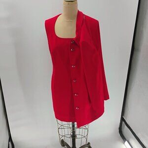 Escada wool dress w/ matching blazer jacket red orange exposed zipper classy